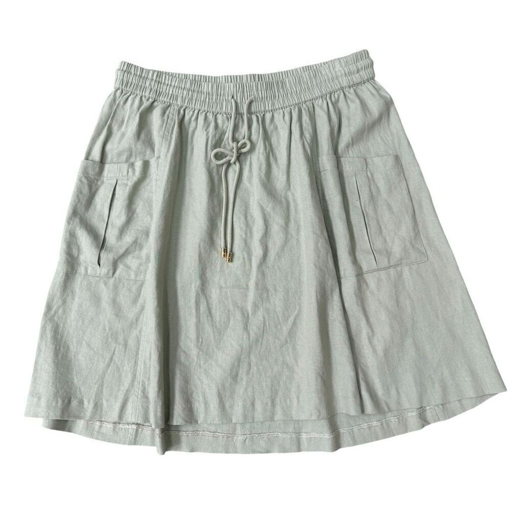 Marc New York Linen blend Sage A-line Midi Skirt Comfort Casual Capsule Sz L NWT